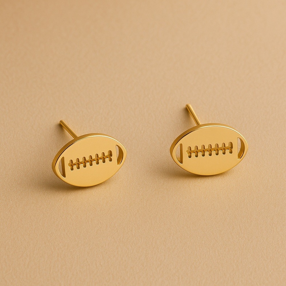 Gold Football Earrings Studs Sport Jewelry Earrings For Women Stainless Steel - Picture 3 of 3